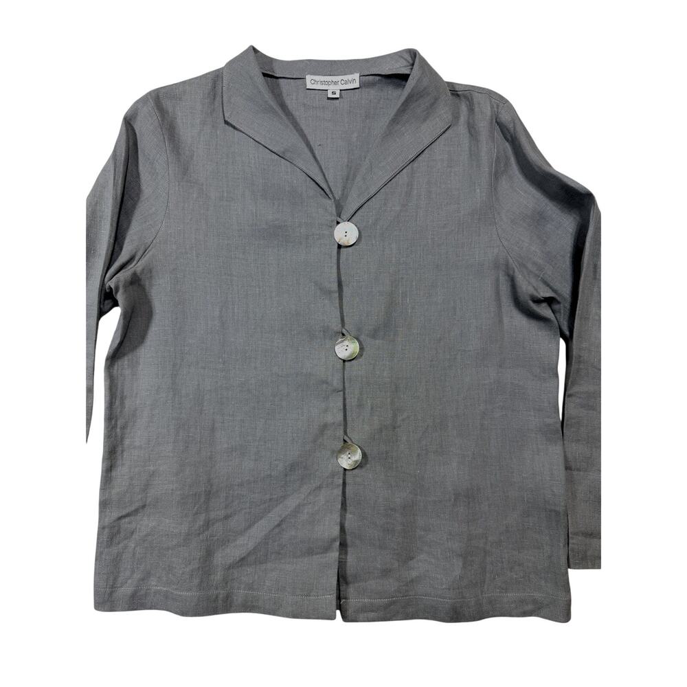 Christopher Calvin 100% Linen Jacket Small S Grey Coastal Grandma Minimalist